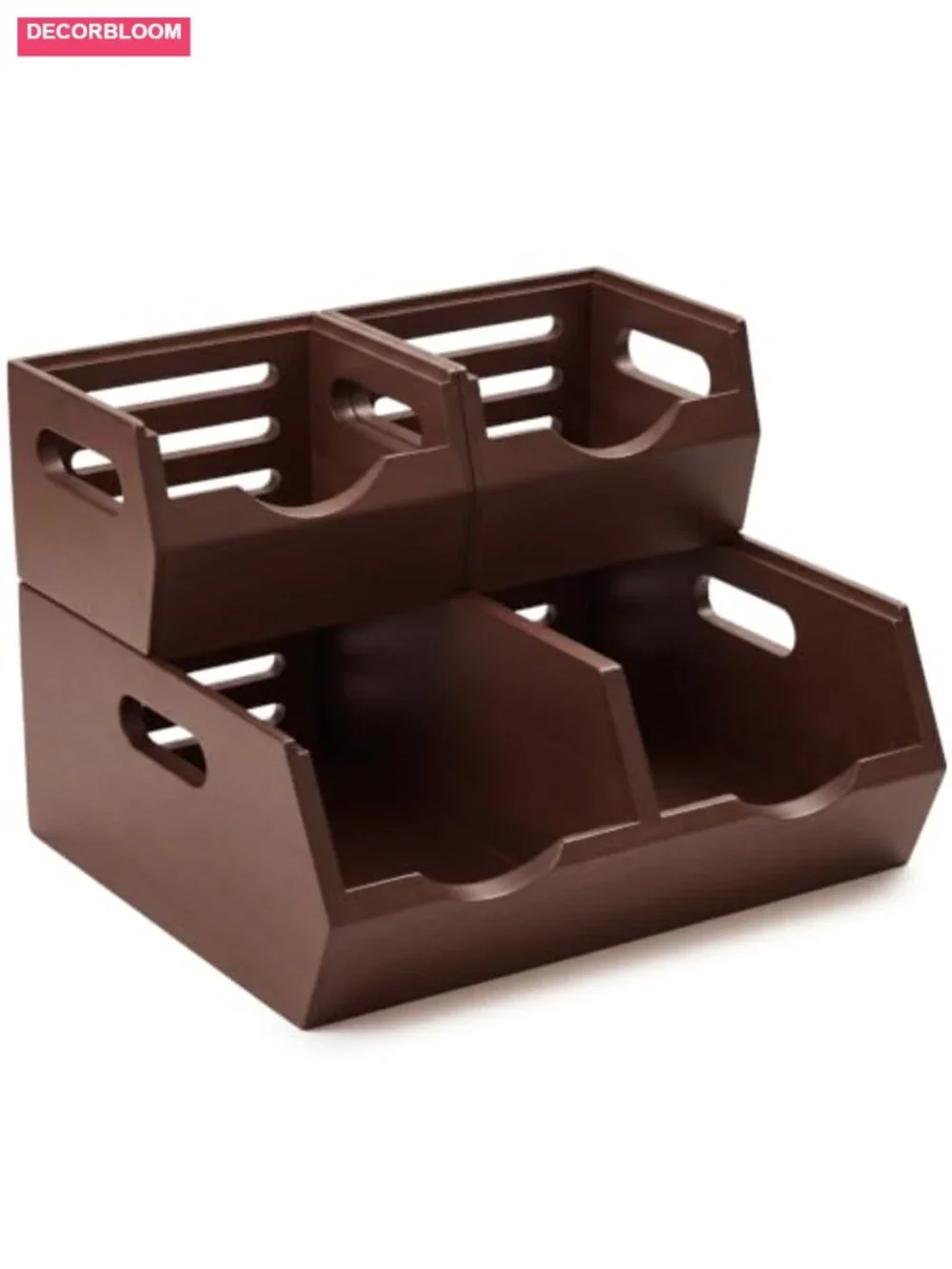 Solid Wood Stackable Storage Bins Ventilated Produce Organizer 3-Pack